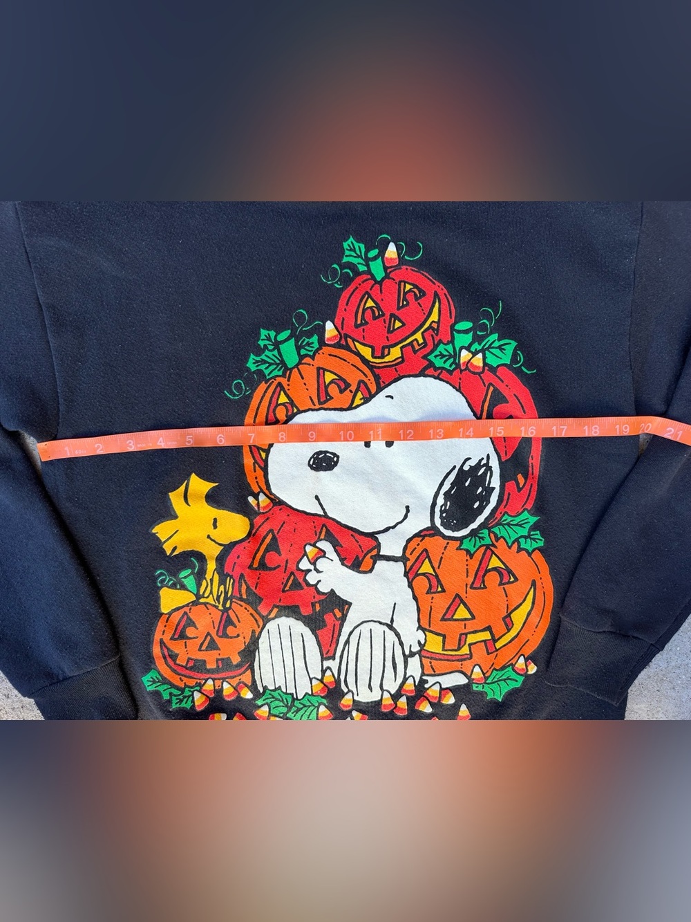 Vtg 90s Peanuts Snoopy & Woodstock Pumpkins Halloween Sweatshirt Sz L Holiday - Picture 7 of 9